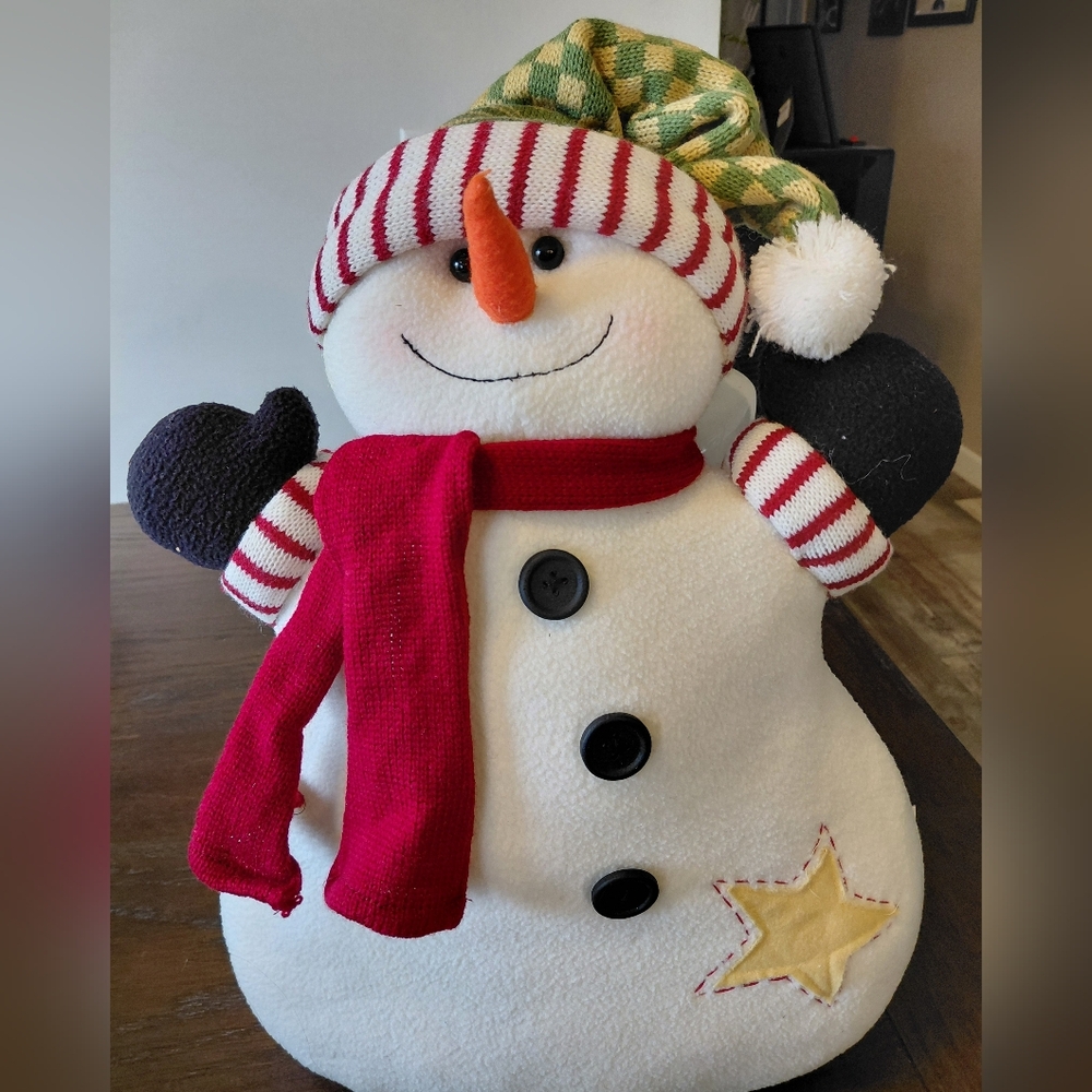 Charming Snowman Plush with Red Scarf and Striped Hat 18"